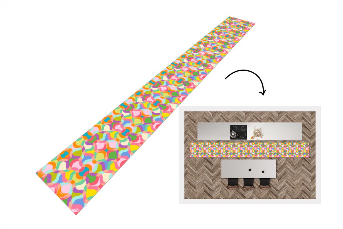 KitchenYeah Keukenloper 400x50 cm - Keukenmat vinyl Design - Abstract - Kleuren - Retro - Keukenmatten loper - Keuken vloerkleed tapijt