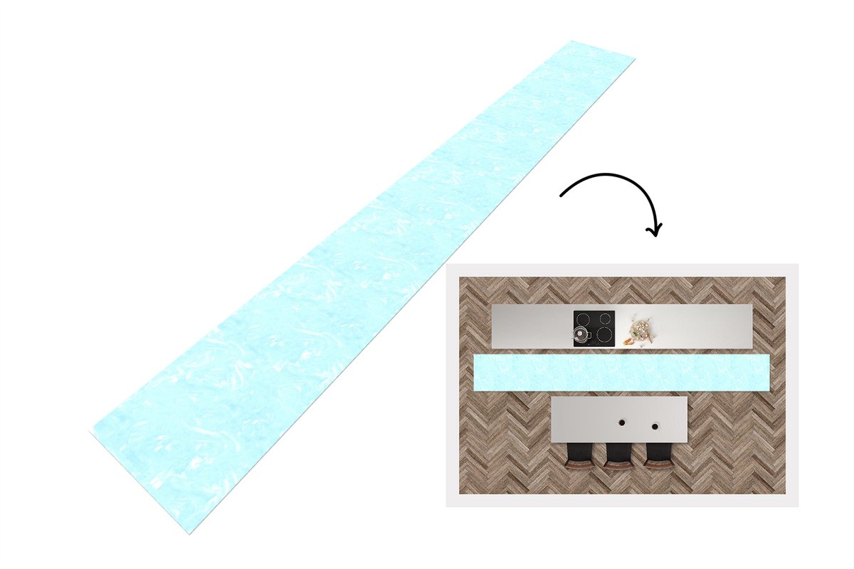 KitchenYeah Keukenloper 480x60 cm - Keukenmat vinyl Marmer - Neon - Blauw - Patronen - Keukenmatten loper - Keuken vloerkleed tapijt Verf