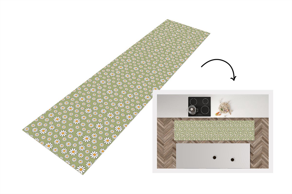 KitchenYeah Keukenloper 240x60 cm - Keukenmat vinyl Vintage - Patronen - Bloemen - Madelief - Keukenmatten loper - Keuken vloerkleed tapijt
