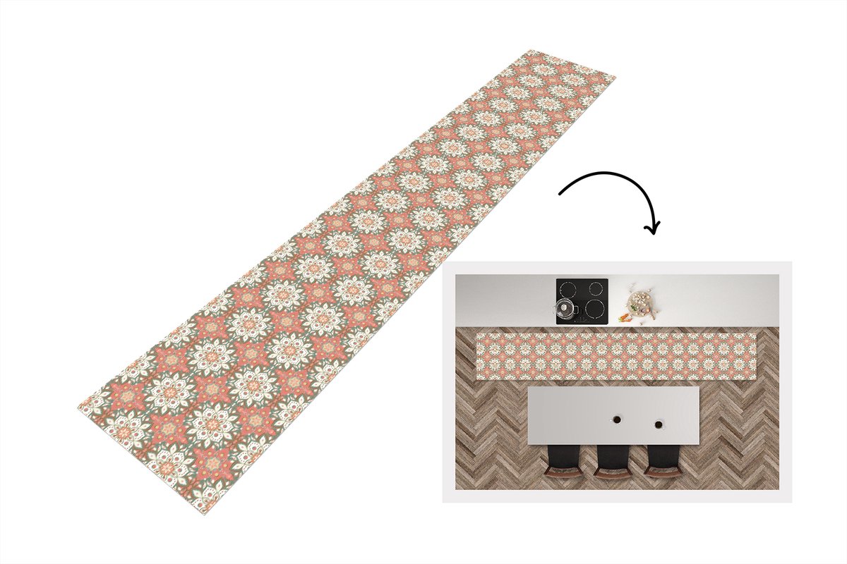 KitchenYeah Keukenloper 360x60 cm - Keukenmat vinyl Vintage - Bloemen - Mandala - Patronen - Keukenmatten loper - Keuken vloerkleed tapijt