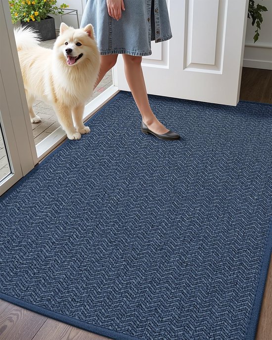Paillasson antidérapant lavable Ibenzoa® pour intérieur et extérieur, Blauw élégant, 60 x 90 cm