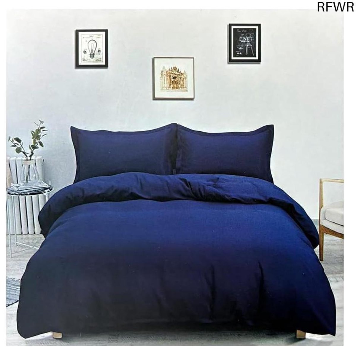RFWR 4-delige beddengoedset - Dekbedovertrekset voor bedden van 90, 135 & 150 cm - Donkerblauw - Optimaal Comfort Het Hele Jaar Door
