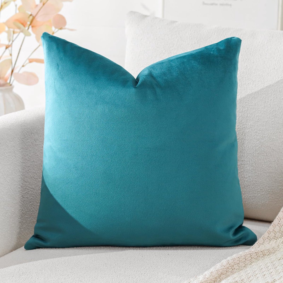 Ibenzoa Stijlvolle fluwelen kussensloop voor decoratief gebruik op bank of bed, 40 x 40 cm, blauwgroen