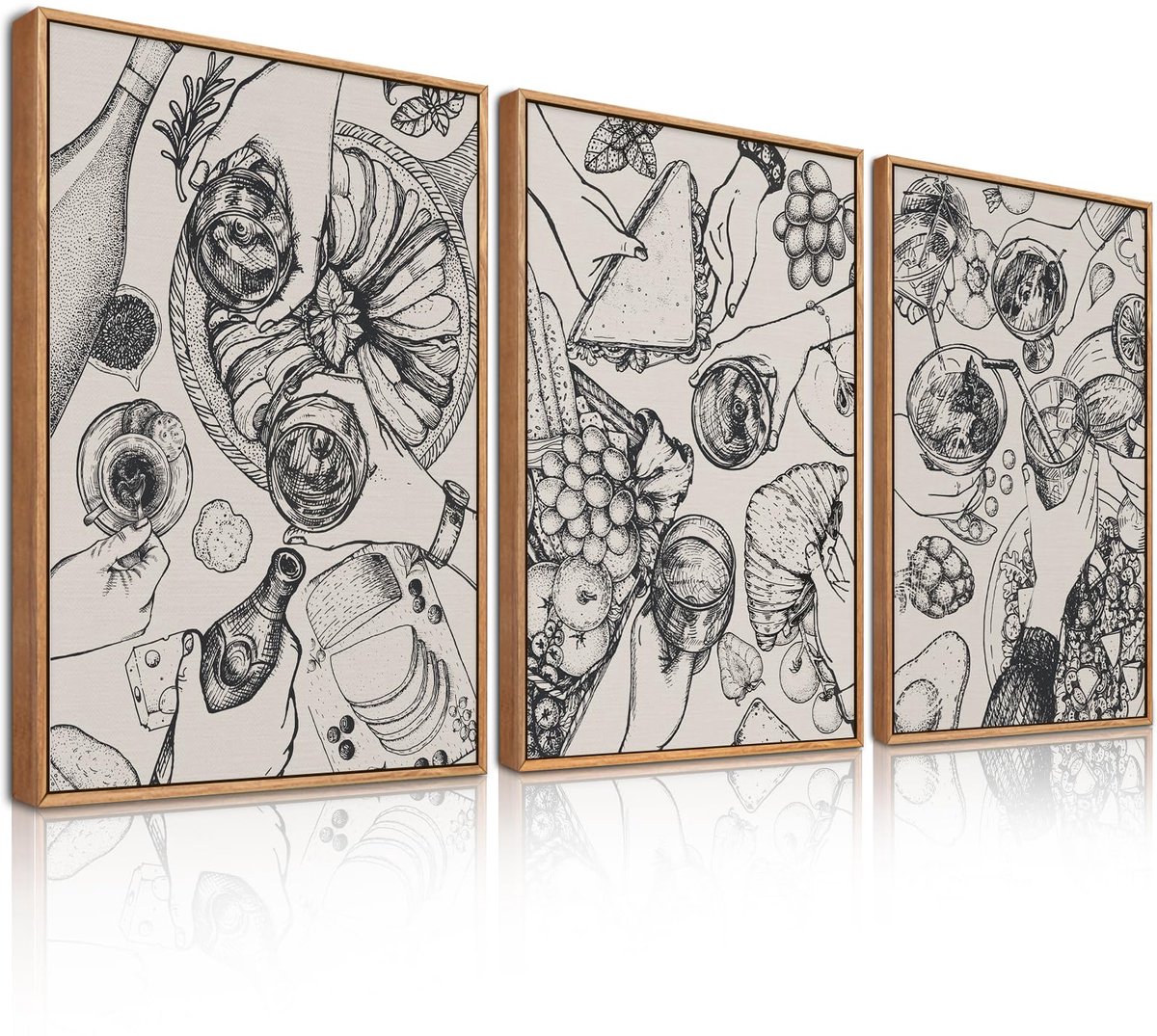 Ibenzoa Abstracte Boho Keuken Wanddecoratie Set van Drie Stuks - Moderne Kunstdrukken Kleur g