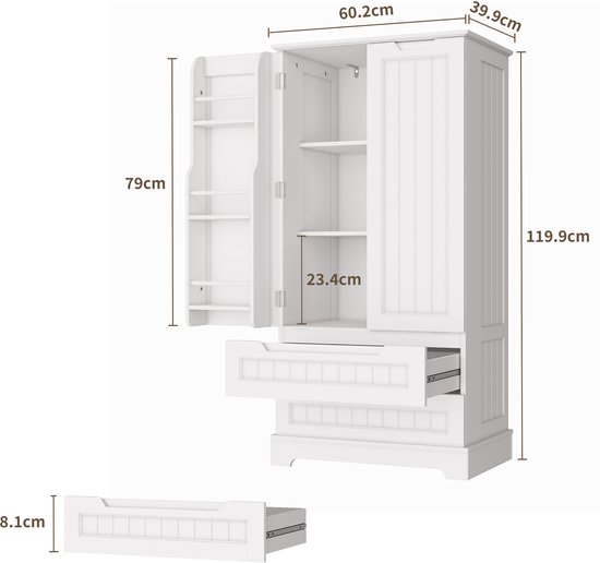 Xbro Keukenkast Vrijstaand – Met 2 Lades en 2 Deuren – Opbergkast – Voor Keuken, Eetkamer of Wasruimte – 40 x 60 x 120 cm – Wit
