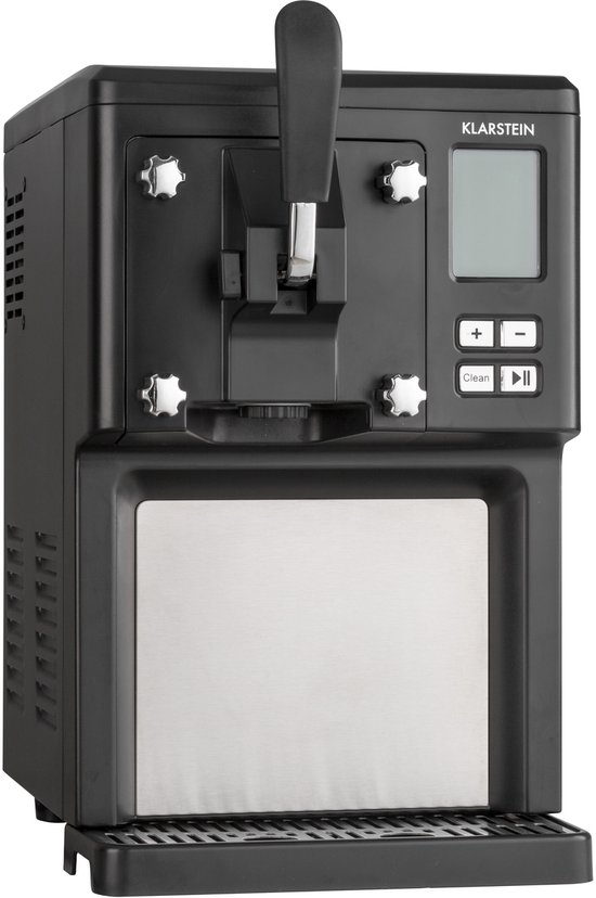 Klarstein IJsblokjesmachine Sweet Sundae IJsmachine met Compressor 1,5L Zwart - Roomijsmachine IJsbereider Softijsmachine - voor Thuis voor Feest - LCD-Display Auto-Stop Snel RVS - Ice Maker - Ice Cube Maker - IJsmaker