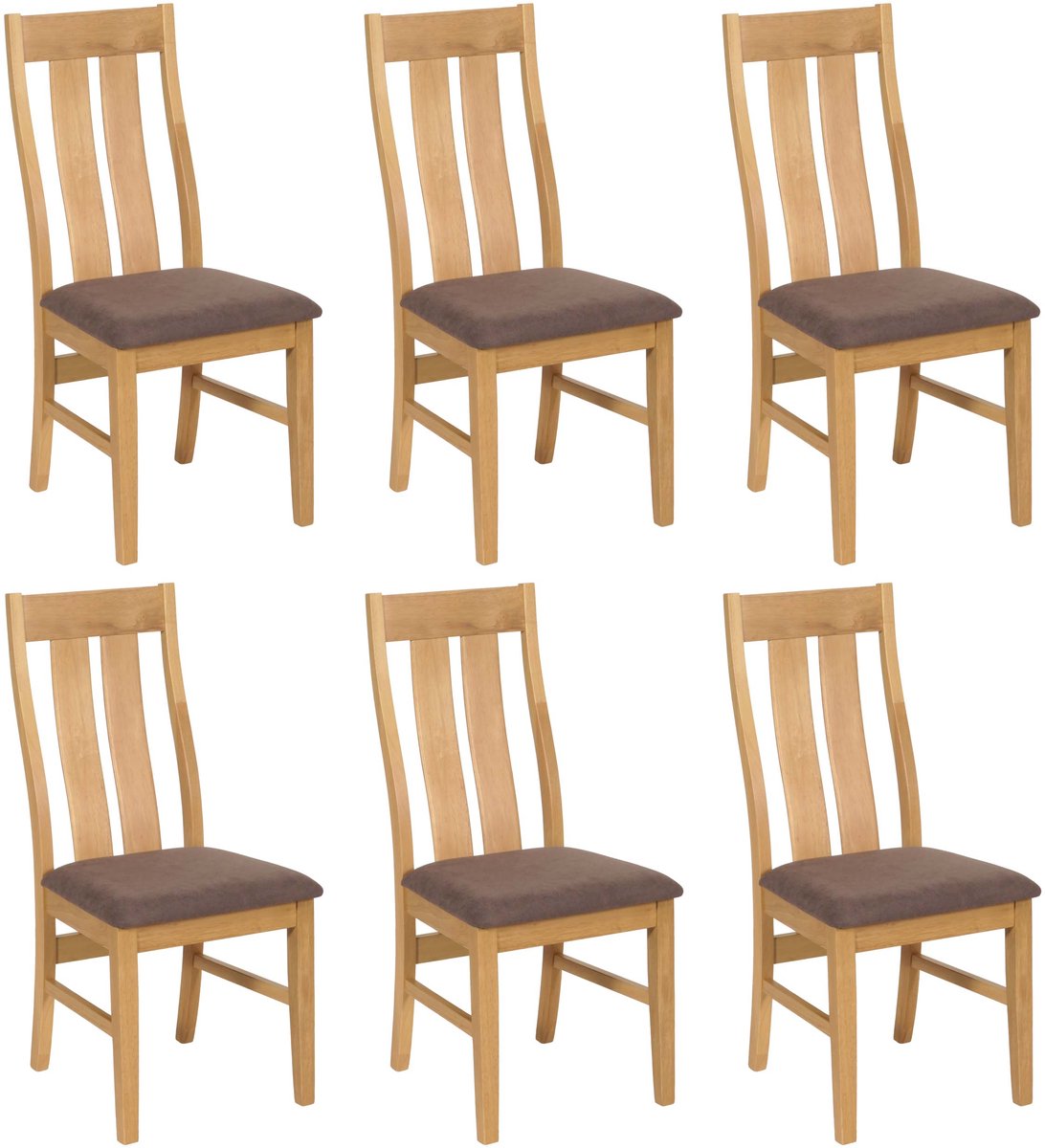 Set van 6 eetkamerstoelen MCW-M58, keukenstoel, stoel met rugleuning, stof/textiel, massief hout ~ lichtkleurig frame, taupe