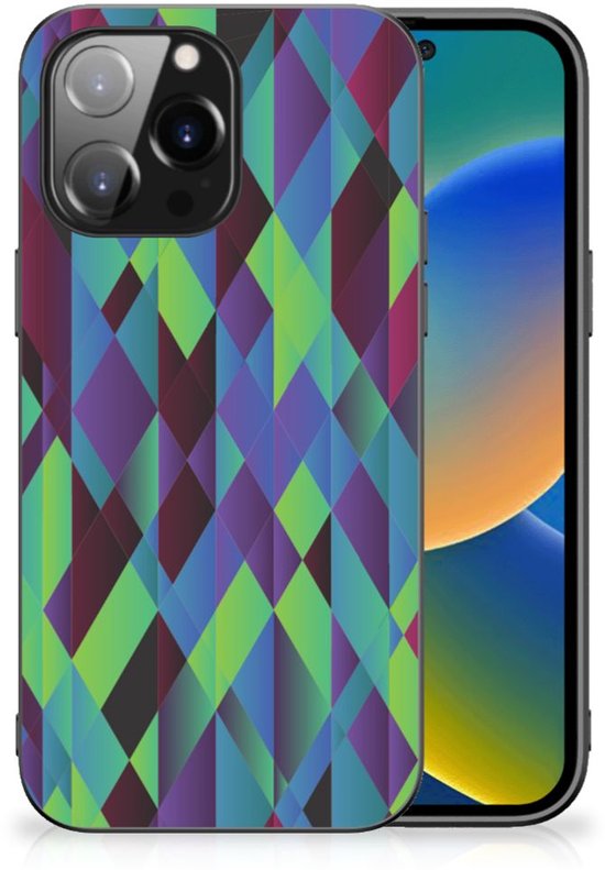 Coque pour Smartphone avec naam Coque en Silicone TPU pour iPhone 14 Pro Max avec Bordure Noire Abstrait Vert Blauw
