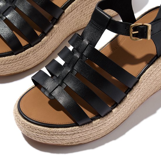 Espadrilles à plateforme FitFlop . Sandales compensées style pêcheur en cuir NOIR - Taille 39