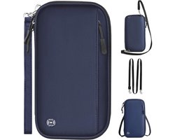 Familiepaspoort-organizer, reisdocumenten met RFID, draagbare reisportemonnee voor mannen, vrouwen, creditcards, vliegtickets, instapkaart, Donkerblauw, modern
