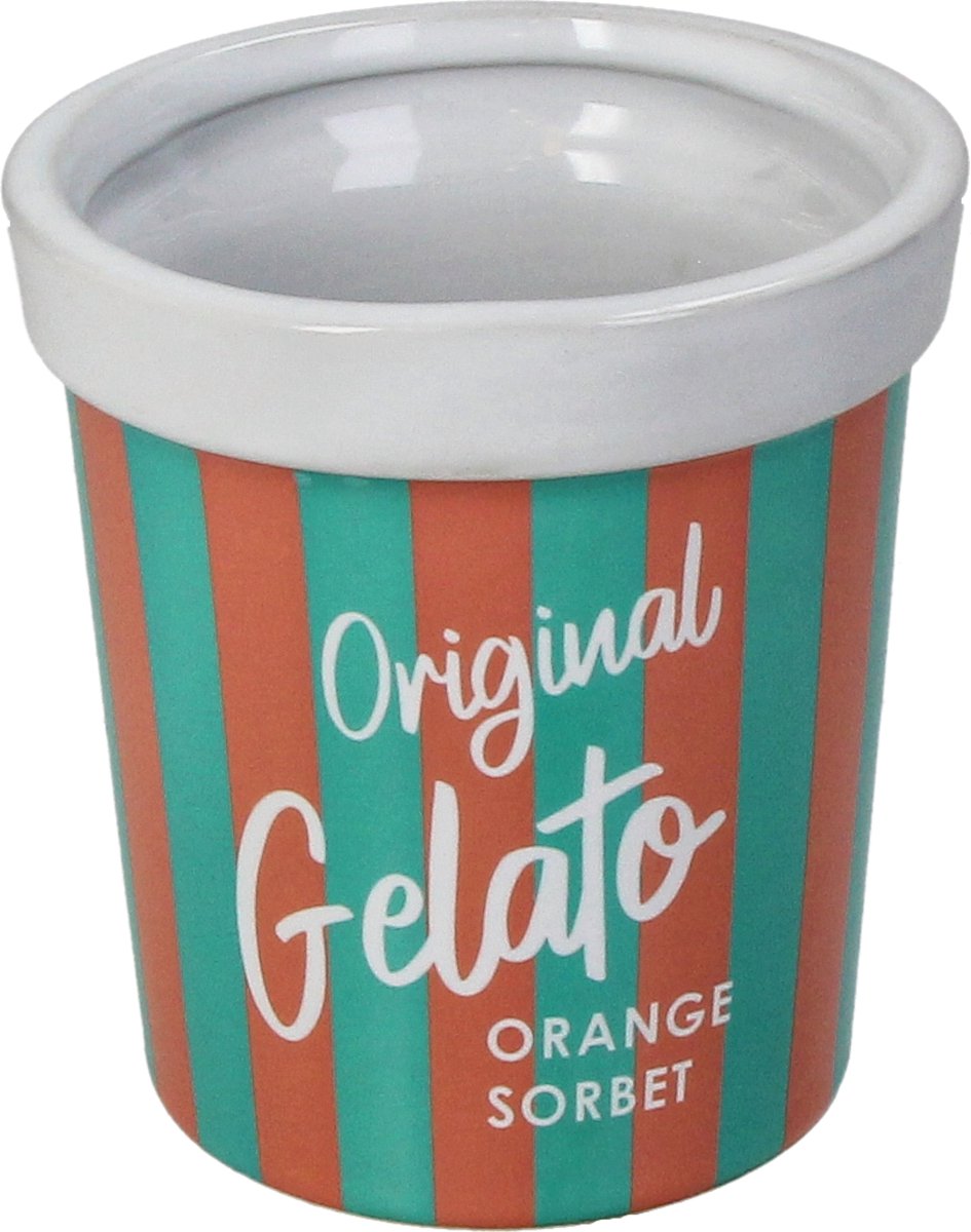 Bloempot Icecream Bucket Orange Sorbet Strepen Keramiek 9.7x9.7x10,4cm