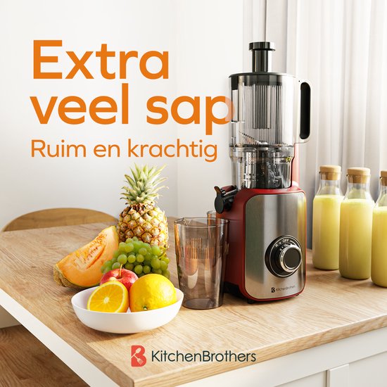 KitchenBrothers Slowjuicer - Verticaal - Juicer - Groenten en Fruitpers - 126 mm - 750 ml - Rood van KitchenBrothers — afbeelding 2