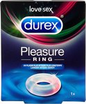 Durex Pleasure Ring verpakking met paarse en groene accenten en productafbeelding.