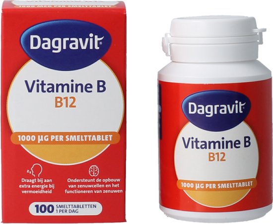 Dagravit Vitamine B12 1000µg - Draagt bij aan extra energie bij vermoeidheid en ondersteunt het functioneren van de zenuwen - 100 smelttabletten