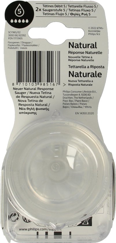 Philips Avent Natuurlijke Zuigreflex – Snelheid 5, 6+ maanden, 2 stuks - SCY965/02 - Flesspenen