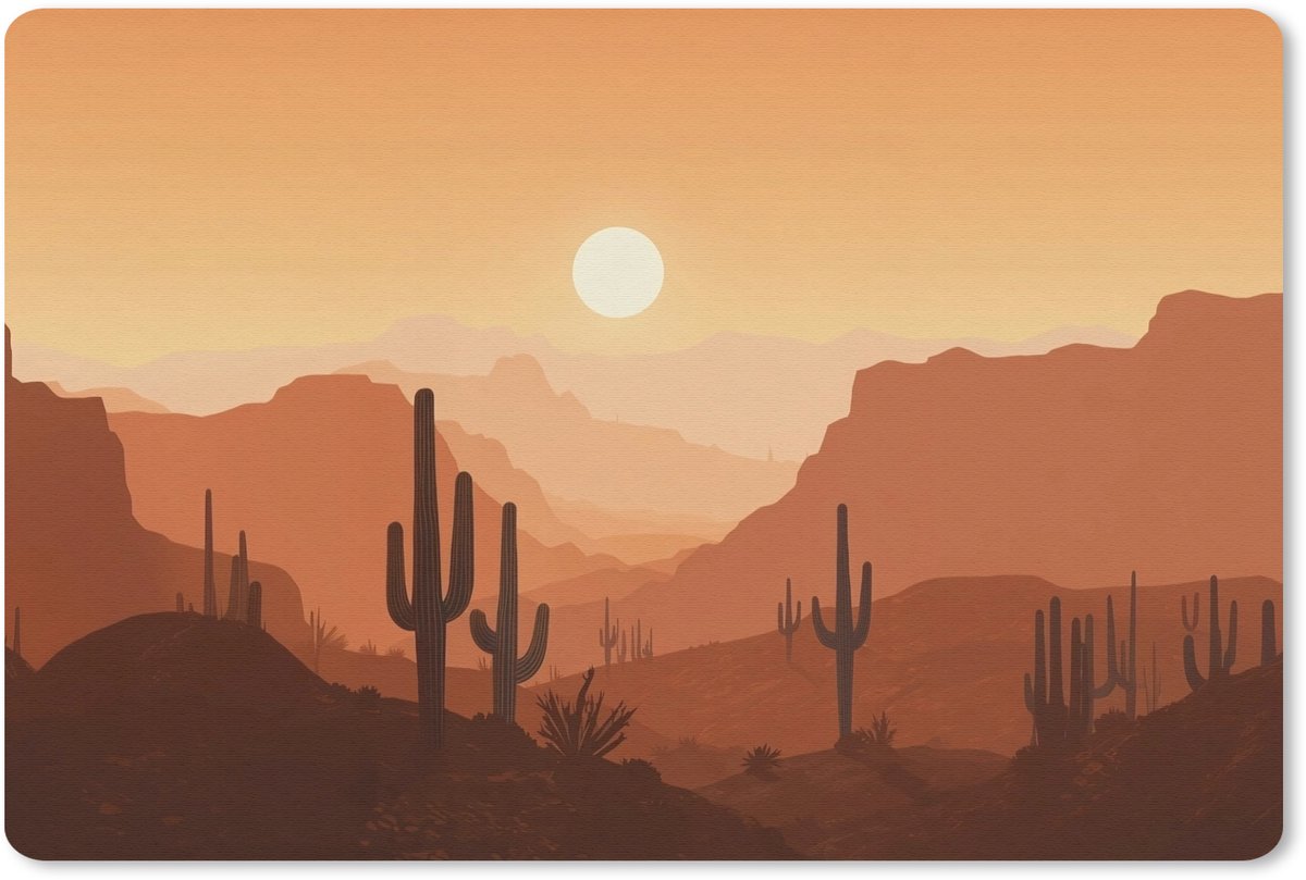 Muismat 27x18 cm - Mousepad Landschap - Woestijn - Cactussen - Zon - Muismatten