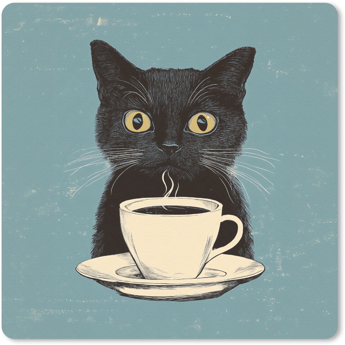 Muismat 20x20 cm - Mousepad Kat - Zwart - Koffie - Minimalistisch - Muismatten