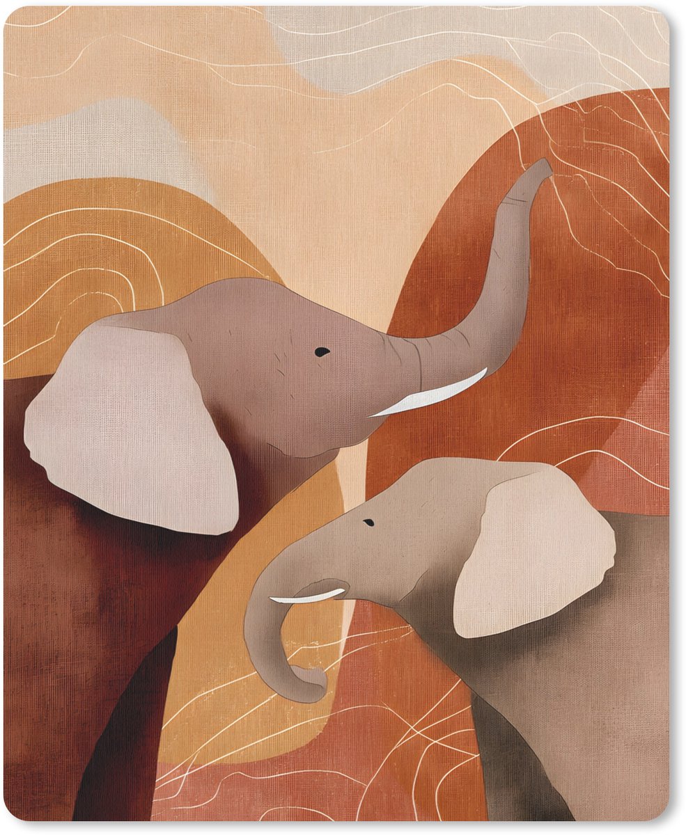 Muismat 19x23 cm - Mousepad Olifanten - Oranje - Abstract - Muismatten