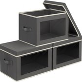 Set de 3 Boîtes de rangement - Capacité totale de 71 L - Anti-poussière et pliables - Avec poignées et couvercle - Pour Vêtements, Jouets et articles ménagers - 38 x 25 x 25 cm - Grijs