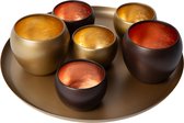 Atmooz Axel Tray met T-lichtjes – Ø34 cm – Antique Brass – 6 Theelichthouders – Warme Tafeldecoratie