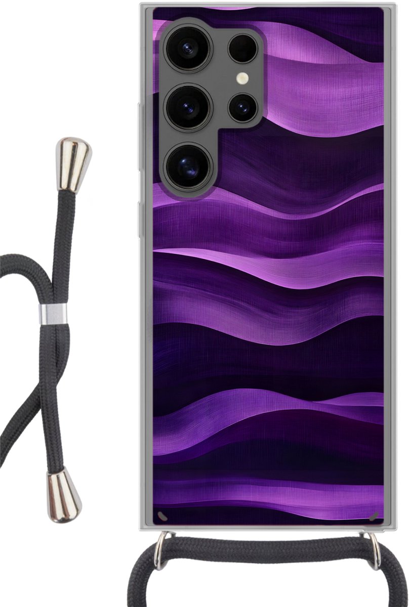 Telefoonhoesje Geschikt voor Samsung Galaxy S24 Ultra - Golven - Abstract - Paars - Siliconen - Crossbody - Backcover met Koord - Telefoonhoesje met koord - Hoesje met touw Telefoonhoesje
