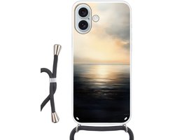 Telefoonhoesje Geschikt voor iPhone 16 Plus met koord - Zon - Horizon - Zee - Siliconen - Crossbody - Backcover met Koord - Telefoonhoesje met koord - Hoesje met touw Telefoonhoesje