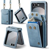 Casemania Hoesje Geschikt voor Samsung Galaxy Z Flip 7 - Aqua Blue - Portemonnee Book Case met Koord & Pasjeshouder