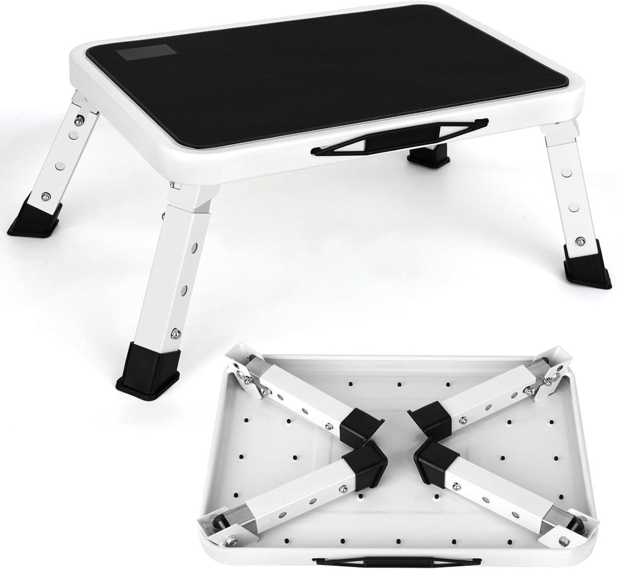 JGS Premium - Opstapkruk 3-traps in hoogte verstelbaar met antislip platform - ideaal voor kantoor, keuken en slaapkamer - inklapbaar - wit - 25 x 38 cm