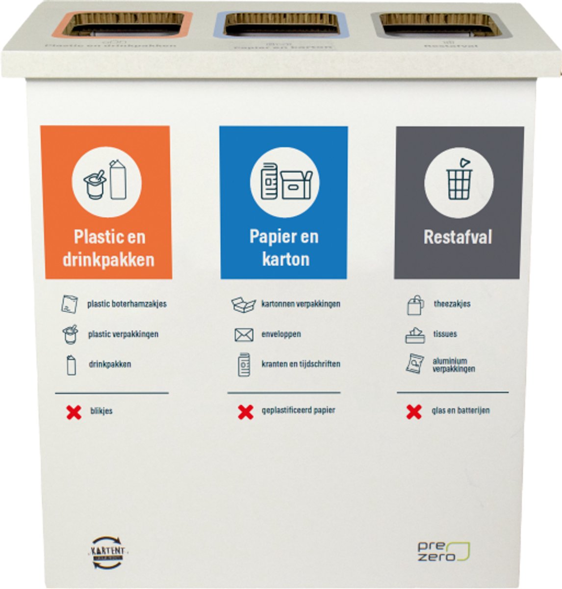 Kartonnen eco bin drie vakken