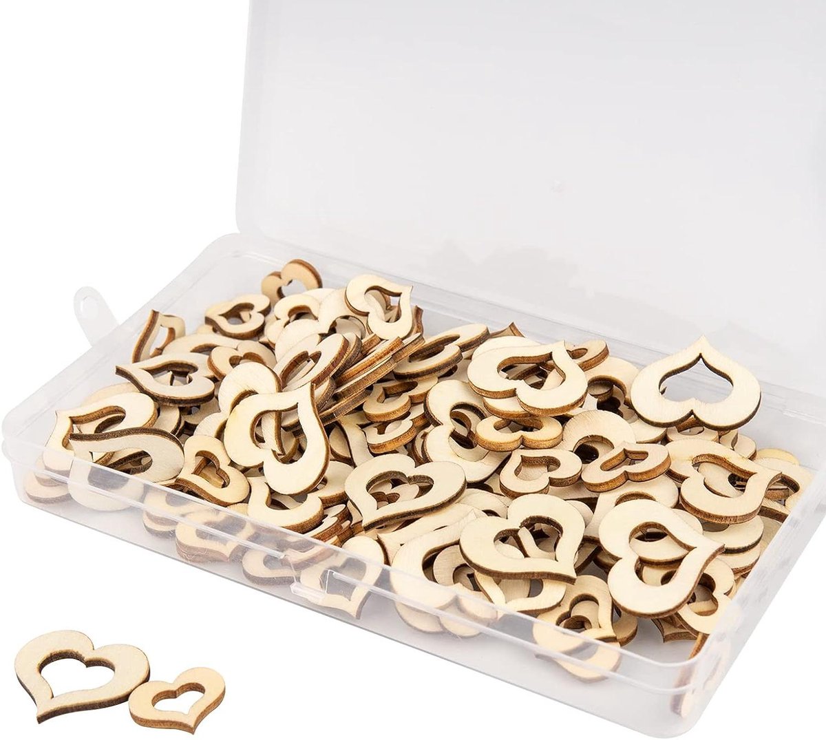 JGS Premium - Mini Houten Hart Versieringen - 150 Stuks - Natuurlijke Hartvormige Houten Slice - Scrapbooking & Crafting - Bruiloft & Party Decoratie - 2 cm & 3 cm