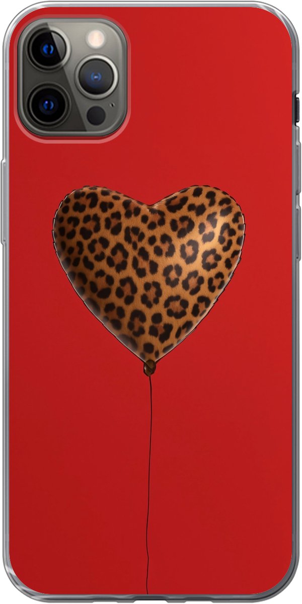 Telefoonhoesje Geschikt voor iPhone 12 Pro Max hoesje - Ballon - Hartvormig - Rood - Panterpatroon - Siliconen Telefoonhoesje Telefoonhoesje