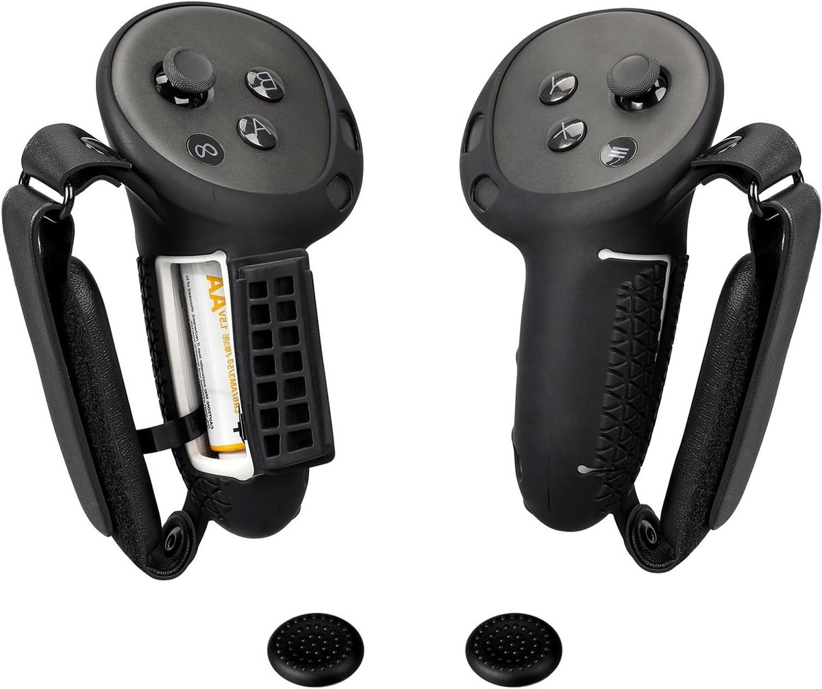 JGS Premium - Controller Grips Cover met batterij opening en knokkel riemen voor MetaQuest 3S accessoires. Beschermer van verbeterde siliconen tegen slippen.