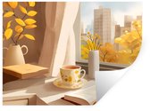 Muurstickers - Sticker Folie - Thee - Boek - Thee - Herfst - 120x90 cm - Plakfolie - Muurstickers Kinderkamer - Zelfklevend Behang - Zelfklevend behangpapier - Stickerfolie