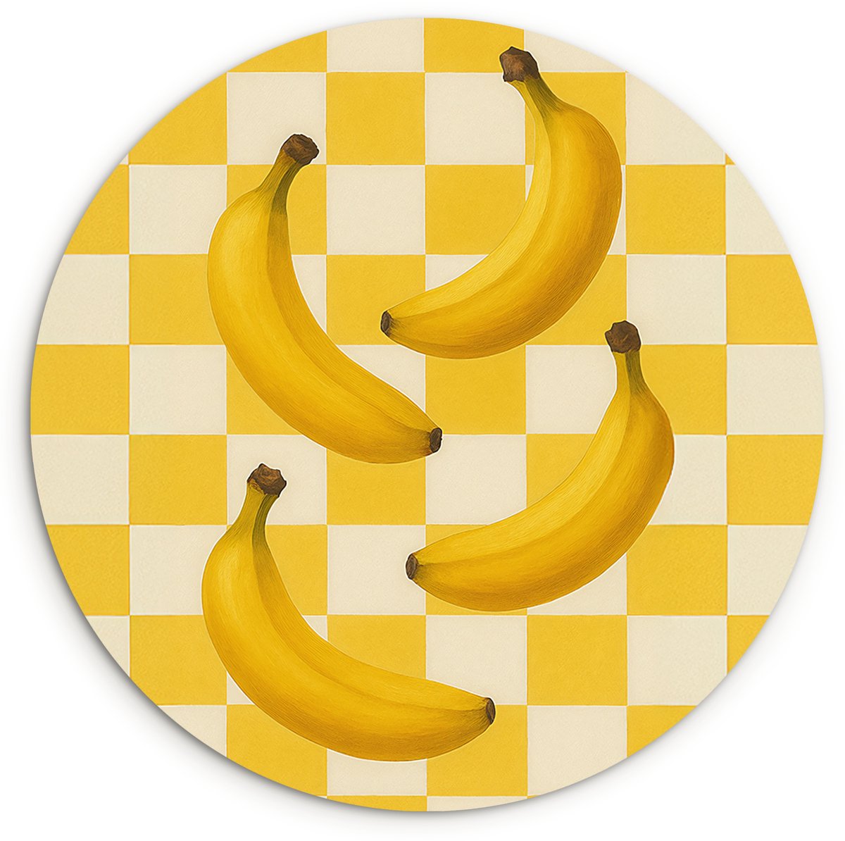 WallCircle Wandcirkel 120x120 cm - Muurcirkel Bananen - Geel - Geblokt - Muurdecoratie woonkamer - Wanddecoratie slaapkamer - Kamer decoratie accessoires - Ronde schilderijen