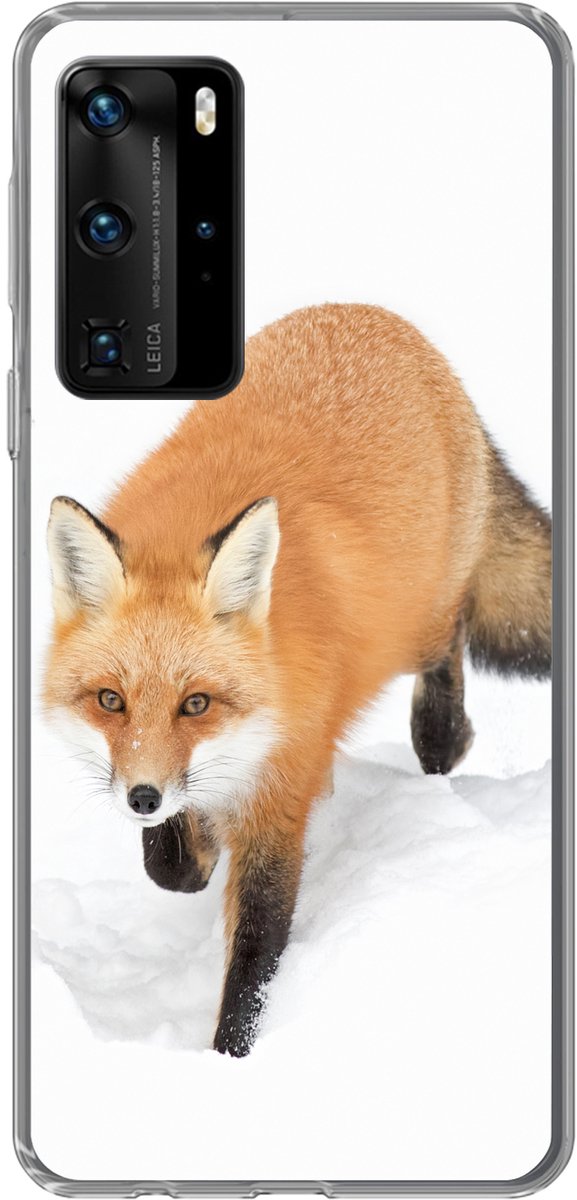 Telefoonhoesje Geschikt voor Huawei P40 Pro hoesje - Vos - Sneeuw - Winter - Siliconen Telefoonhoesje Telefoonhoesje