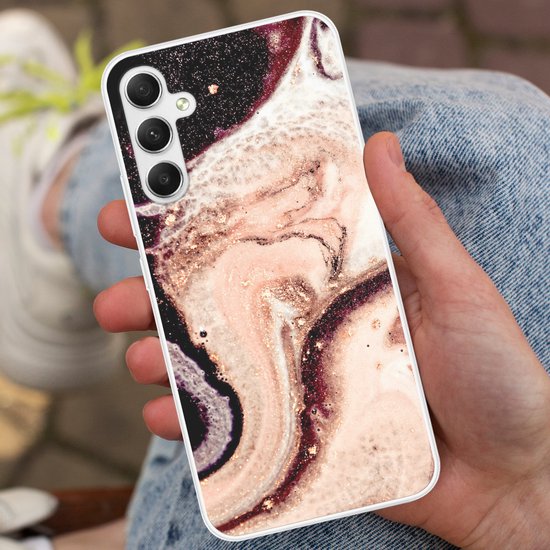 Telefoonhoesje Geschikt voor Samsung Galaxy A34 hoesje - Marmer print - Mineralen - Natuursteen - Siliconen Telefoonhoesje Telefoonhoesje