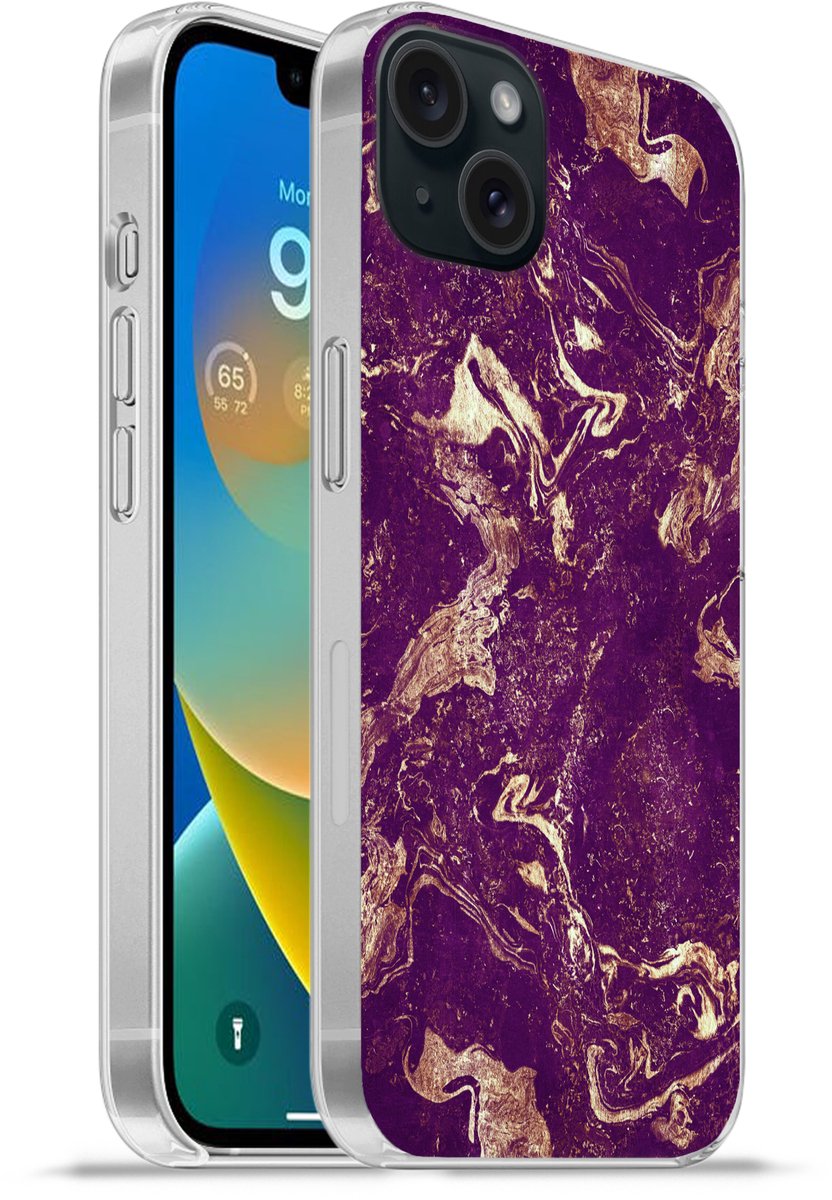 Telefoonhoesje Geschikt voor iPhone 15 Plus hoesje - Natuursteen - Kalksteen - Goud - Siliconen Telefoonhoesje Telefoonhoesje