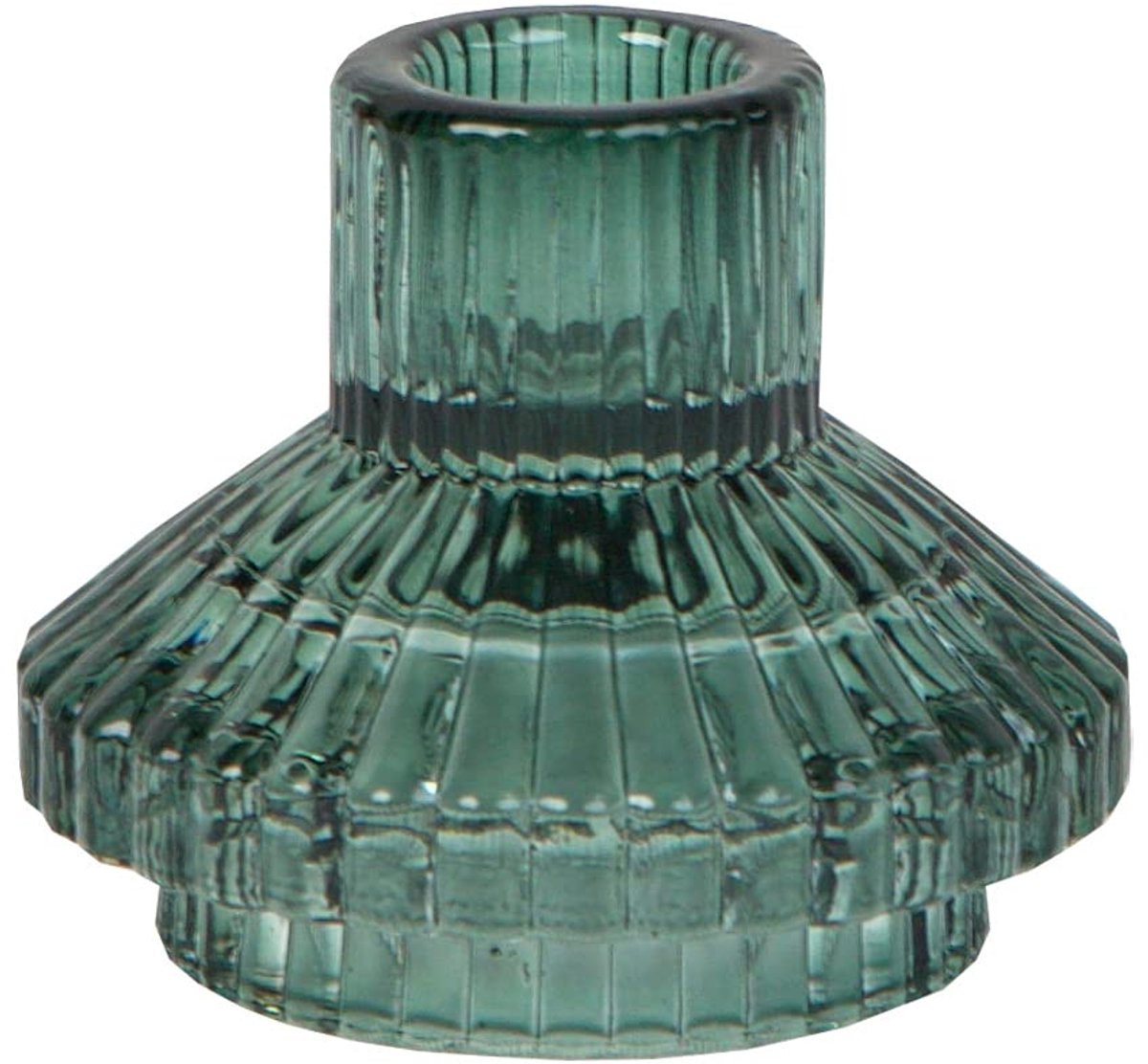 Talking Tables Sage Glass Candlestick, klein, geribbeld, dinerkaarsen, woonaccessoires, accessoires, binnen- en buitengebruik, grijsgroen