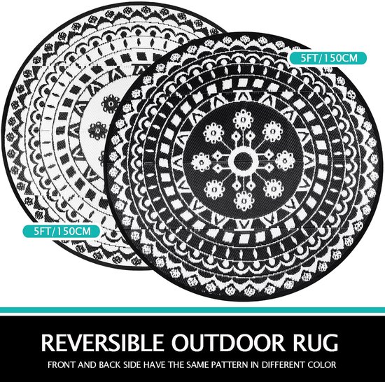 Capslpad 5 voet rond buitentapijt voor patio omkeerbare mat waterdicht plastic strotapijt boho cirkel binnen buiten gebied tapijt voor camper camping picknick zwembad tent balkon strand dek deurmatten