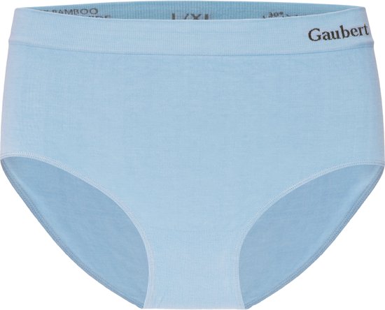 Culotte midi sans couture bleu clair avec '80% BAMBOO' et logo Gaubert sur la ceinture.