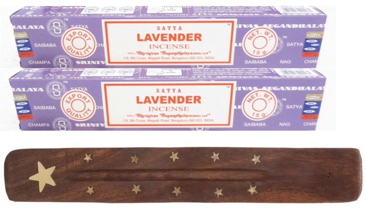 Satya Wierook stokjes in Lavendel geur - pak van 24x stokjes - 25cm - met houder/plankje - huisgeuren Lila