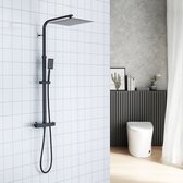 AuraLum max Doucheset met thermostaat - Zwart - Thermostatische Douchekolom - Douchegarnituur - Messing -Thermostatische Douchemengkraan - Anti-Scald- In Hoogte Verstelbaar - voor Badkamers