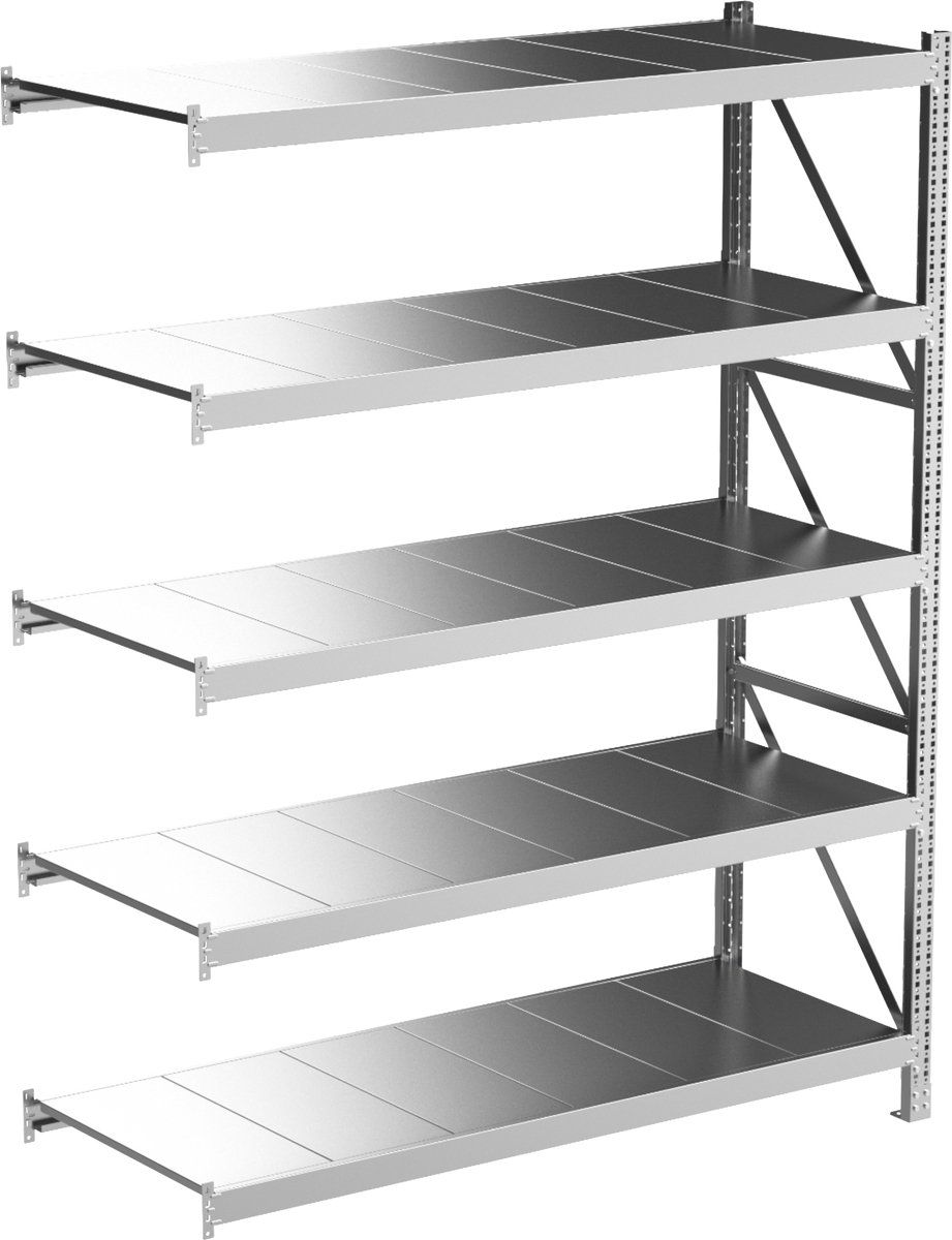 Povag Aanbouwmodel stellingkast - 200x150x60 cm - 5 legniveaus - 150 kg per legniveau - Gegalvaniseerd staal