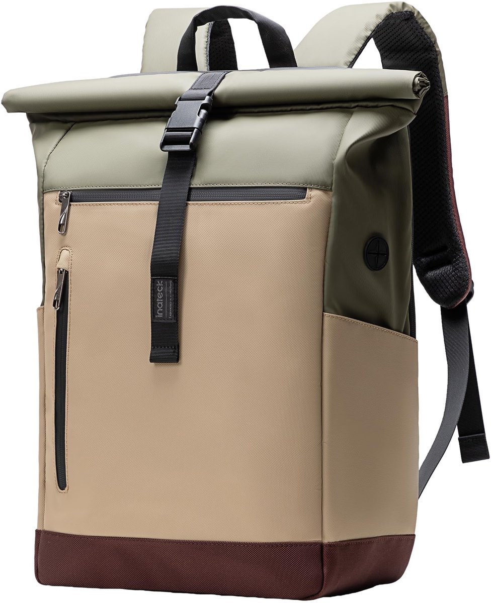 Inateck RollTop Rugzak Heren Dames 25L-30L Fietsrugzak Schoolrugzak voor Universiteit Vrije tijd Werk Sport Reizen, Stijlvolle Dagrugzak met 17 inch Laptopvak, Khaki