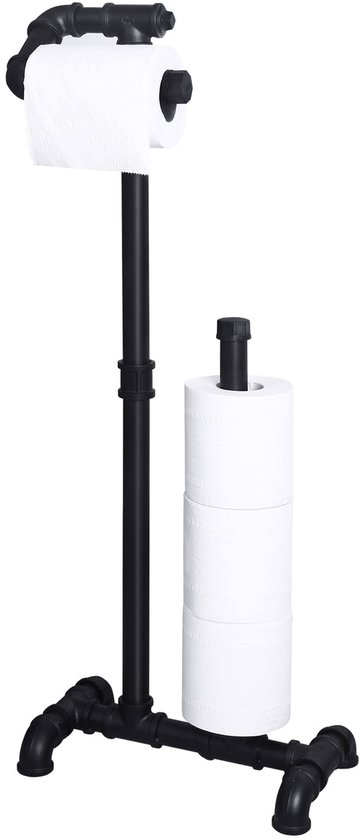 HouseAid Vrijstaande Industriële Toiletrolhouder Voor De Badkamer Staande Rustieke Ijzeren Toiletrolhouder Met Reserve Vintage Stijl Matzwart