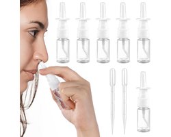 Allecto Plus - Pack van 6 Navulbare Neussprays met 2 Druppels - Herbruikbaar en Makkelijk te Reinigen - Ideaal voor Zoutwater of Etherische Oliën - Mini Plastic Verstuiver Fijne Dispenser