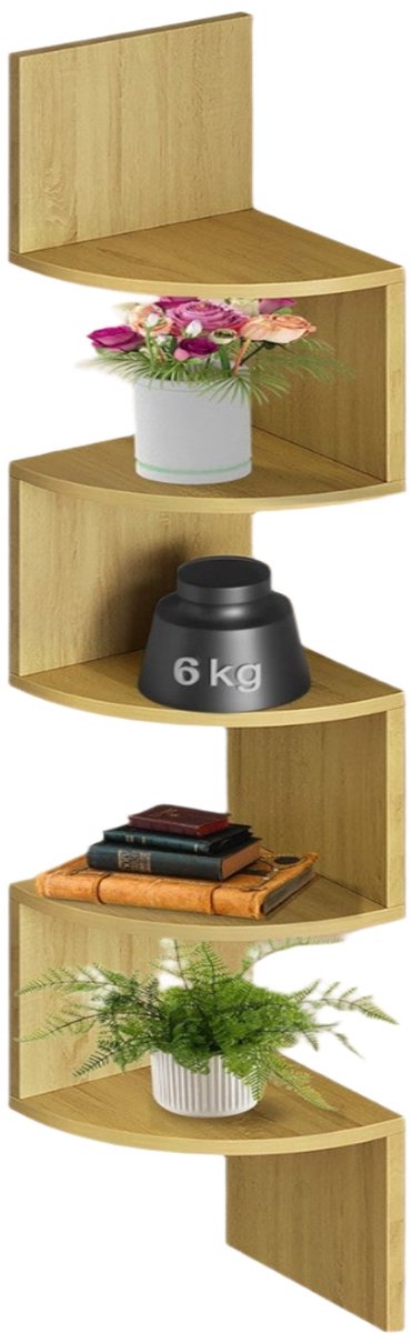 Hoekplank - muurplank - zwevende plank - ruimtebesparende - 20 cm x 20 cm x 126 cm