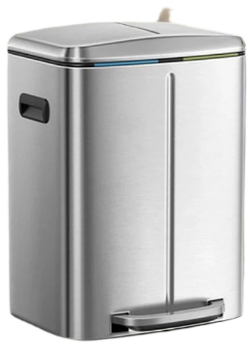 40L Dual Compartment Trash Can - afvalscheidingssysteem - Metalen afval Bin - Hygiënische pedaalbewerking - 44,5 cm x 36 cm x 60 cm