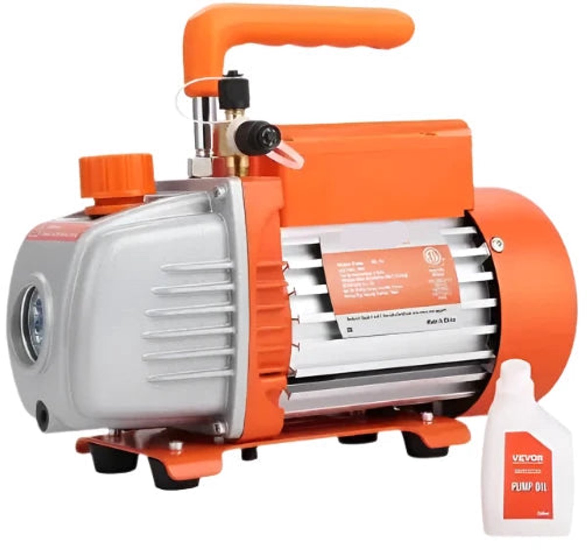 Vacuümpomp - Koelmiddel Vacuümpomp - Koeltechnisch Gereedschap - 3.5CFM - HVAC Reparatie - 1/5 HP - Eentraps Vacuümpomp - Koeltechnisch Onderhoud - Harsontgassing - Oranje