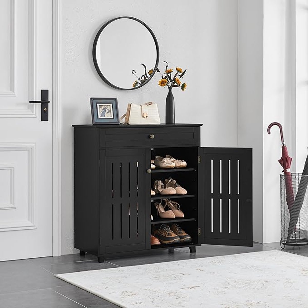 Salem Multifunctionele Kledingkast, Extra Kast Met 2 Deuren Schoenenrek Met 3 Planken Modern Hoog Schoenenrek 59x37h180 Cm Wit